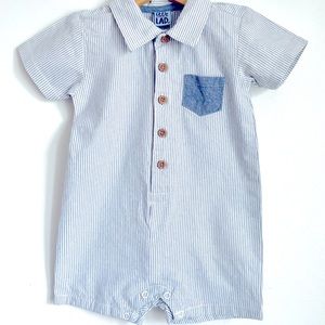 NEW 18M Little Lad Seersucker Button Down Romper